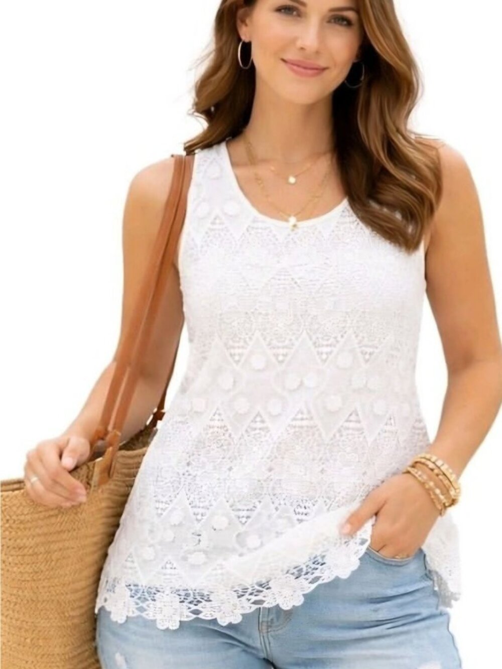 Solitaire White Lace Floral Cottagecore Lined Sleeveless Top Size S
